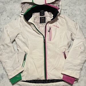 Hyra White Ski Jacket with Pink and Green Accents